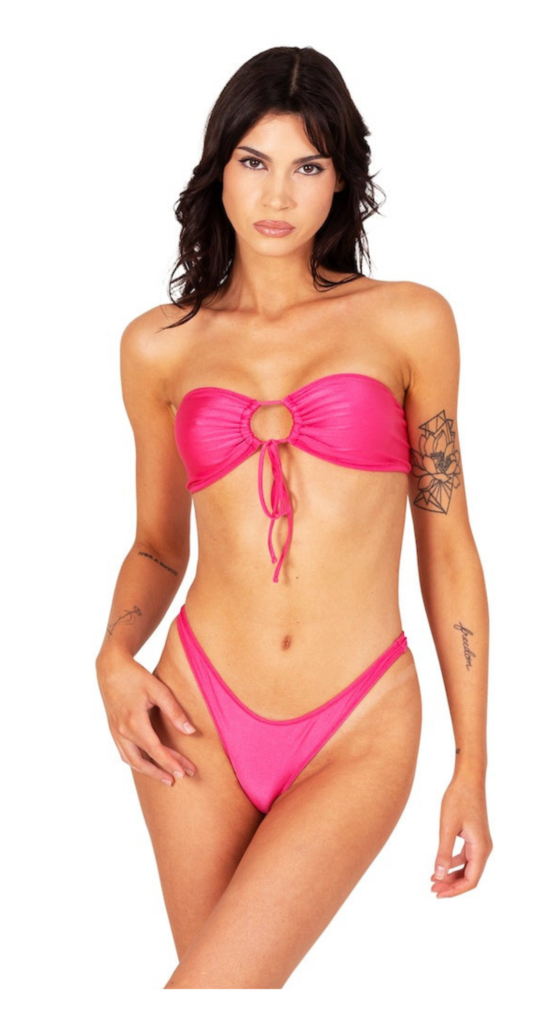 Bright pink top bandeau bikini
