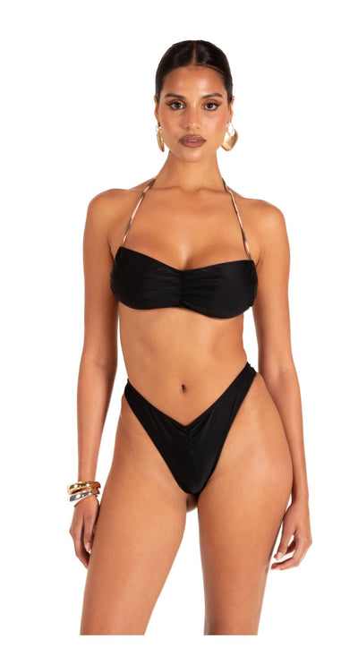 CHRISTINE RUCHED BANDEAU TOP - BLACK